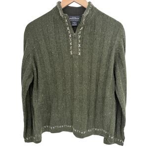 Woolrich Sweater Womens L Green Quarter Zip Knit Pullover